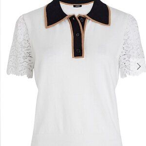 NWT Express Black White Floral Lace Collared Button Polo Short Sleeve Shirt XL